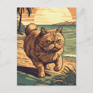 Exotic-Shorthair-Cat på en tropisk strand Vykort