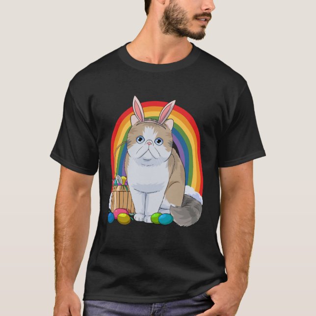 Exotic Shorthair Cat Påskägg Bunny Rabbit T Shirt (Framsida)