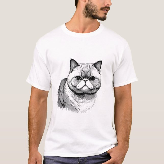 Exotic Shorthair Cat Sketch Men's T-Shirt (Framsida)
