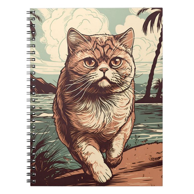 Exotic Shorthair-katt på en tropisk strand Anteckningsbok (Framsidan)