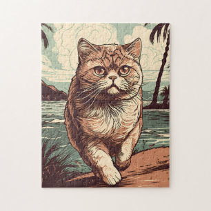 Exotic Shorthair-katt på en tropisk strand Pussel