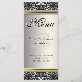 Exotic Silver Black White Decor Bröllop Menu Meny