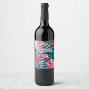 Exotic Summer Blommigt monogram Vinflaska Etikett