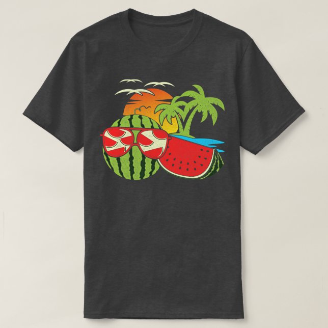 Exotic Summer Sunset Funny Melon Sunglass Tropik T Shirt (Design framsida)
