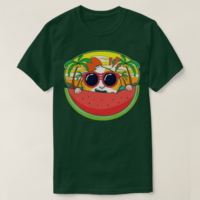 Exotic Sunset Watermelon Sunglasses Funny Guinea P T Shirt (Design framsida)