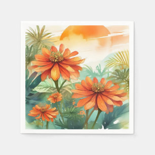 Exotic Tithonia Tropical Watercolor Pappersservett