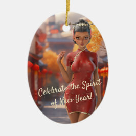 Exotic Toon Girl firar kinesiska nyår Julgransprydnad Keramik