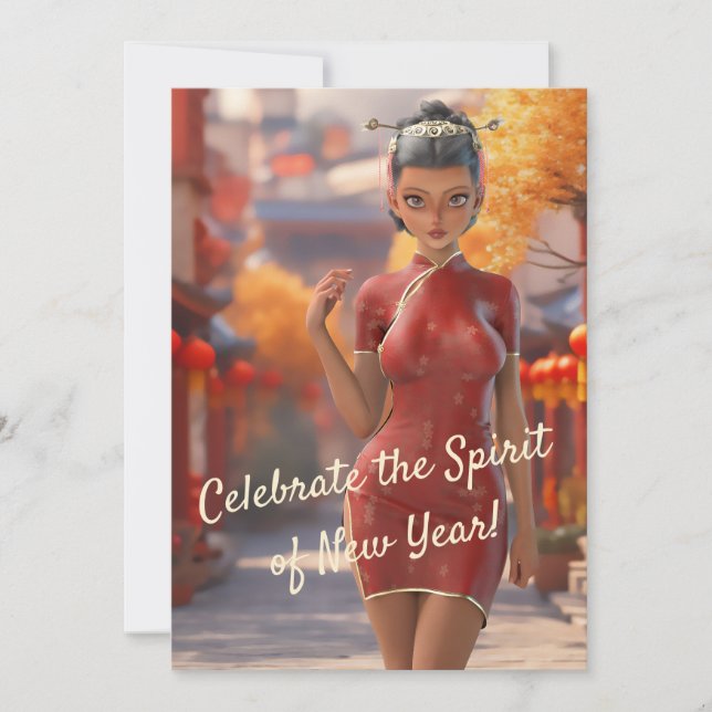 Exotic Toon Girl firar kinesiska nyår Julkort (Framsida)