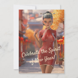 Exotic Toon Girl firar kinesiska nyår Julkort