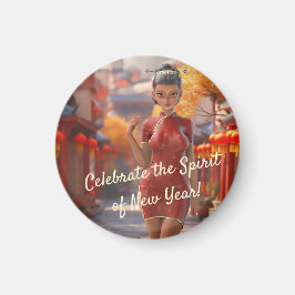 Exotic Toon Girl firar kinesiska nyår Magnet