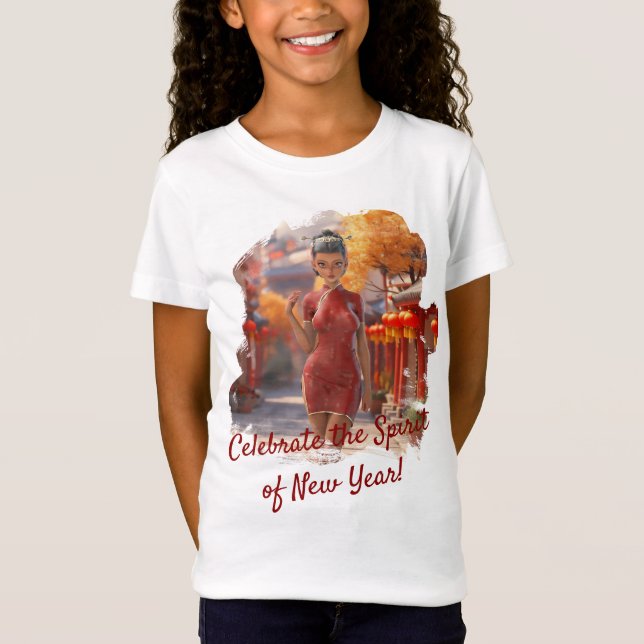 Exotic Toon Girl firar kinesiska nyår T Shirt (Framsida)