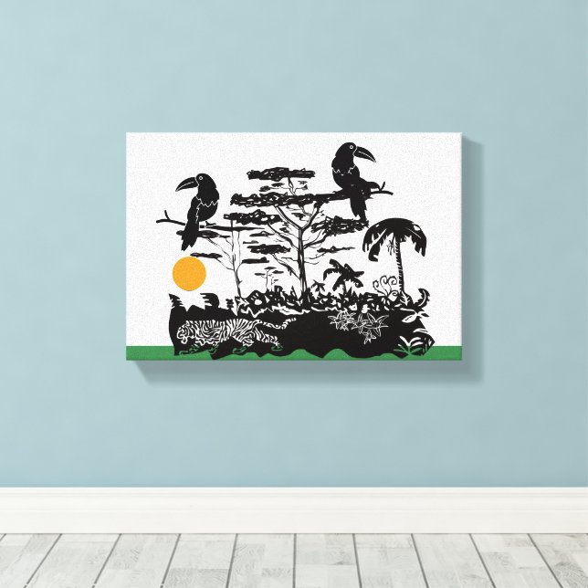 Exotic Toucan and Jungle Scene Canvas Print (Insitu (trägolv))