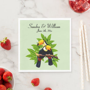 Exotic Toucan Duo Namn och Date Grönt Napkins Pappersservett