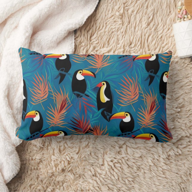 Exotic Toucan Pillow Vibrant Tropical Bird Mönster Lumbarkudde (Filt)