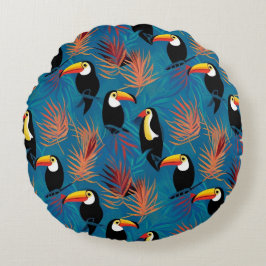 Exotic Toucan Pillow Vibrant Tropical Bird Mönster Rund Kudde