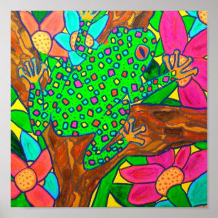 Exotic Träd Frog Tropical Rainforest Folk Art Poster