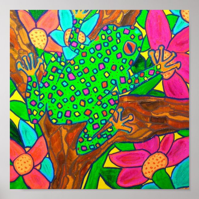 Exotic Träd Frog Tropical Rainforest Folk Art Poster (Framsidan)