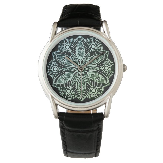Exotic Tribal Grönt Gradient Mandala Armbandsur (Framsida)