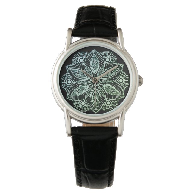 Exotic Tribal Grönt Gradient Mandala Armbandsur (Framsida)