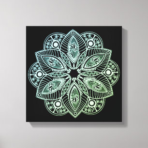 Exotic Tribal Grönt Gradient Mandala Canvastryck