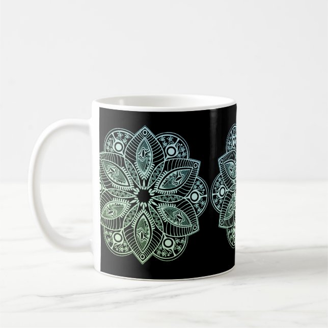 Exotic Tribal Grönt Gradient Mandala Kaffemugg (Vänster)