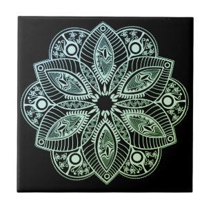 Exotic Tribal Grönt Gradient Mandala Kakelplatta
