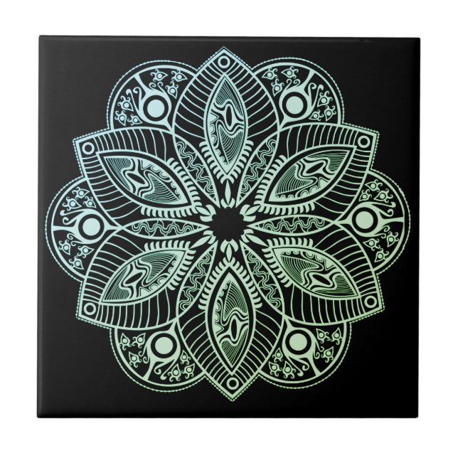 Exotic Tribal Grönt Gradient Mandala Kakelplatta (Framsidan)