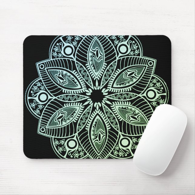Exotic Tribal Grönt Gradient Mandala Musmatta (Med mus)