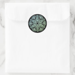 Exotic Tribal Grönt Gradient Mandala Runt Klistermärke