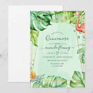 Exotic Tropical Flamingo Geometric Quinceañera Inbjudningar