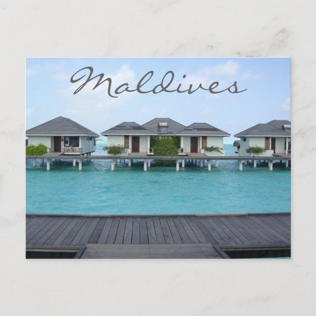 Exotic Tropical Island Maldives Beach Bungalow Vykort (Framsida)