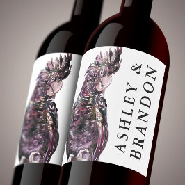 Exotic Tropical Lila Parrot med Namn Vin Vinflaska Etikett