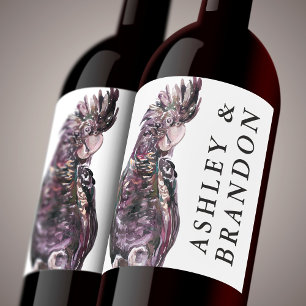 Exotic Tropical Lila Parrot med Namn Vin Vinflaska Etikett