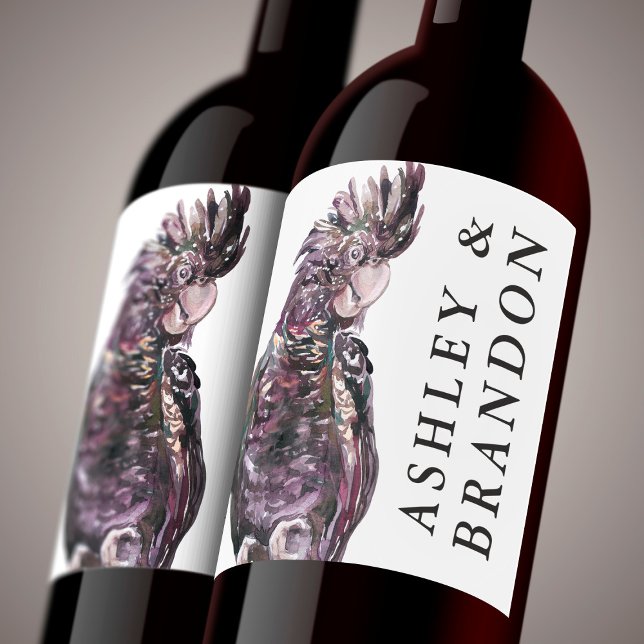 Exotic Tropical Lila Parrot med Namn Vin Vinflaska Etikett (Skapare uppladdad)