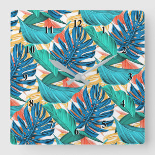 Exotic Tropical Löv Wall Clock - Modern Fyrkantig Klocka