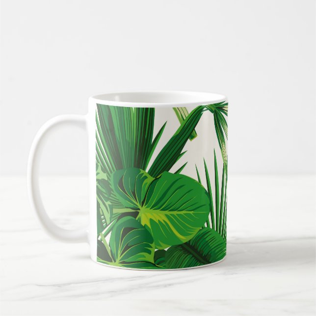 Exotic tropical natural green leaves composition o kaffemugg (Vänster)