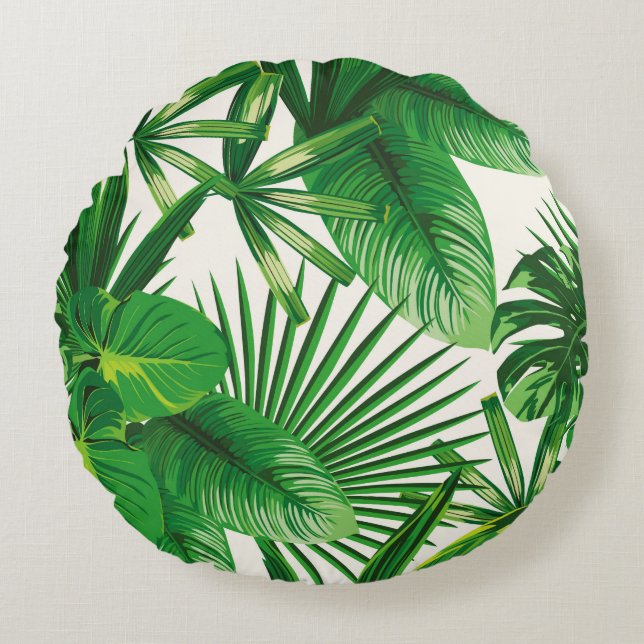Exotic tropical natural green leaves composition o rund kudde (Framsidan)