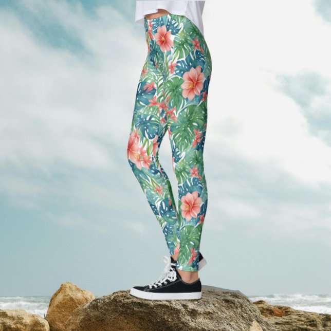Exotic Tropical Red Hibiscus Hawaiian Watercolor Leggings (Skapare uppladdad)