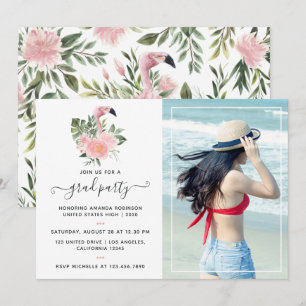 Exotic Tropical Rosa Flamingo Studentfest Inbjudningar