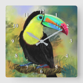 Exotic Tropical Toco Toucan Bird - Painting Miged Fyrkantig Klocka