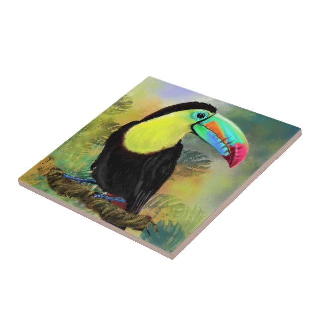 Exotic Tropical Toco Toucan Bird - Painting Miged Kakelplatta (Sidan)