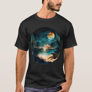 Exotic Watercolor Beach Sunset T Shirt