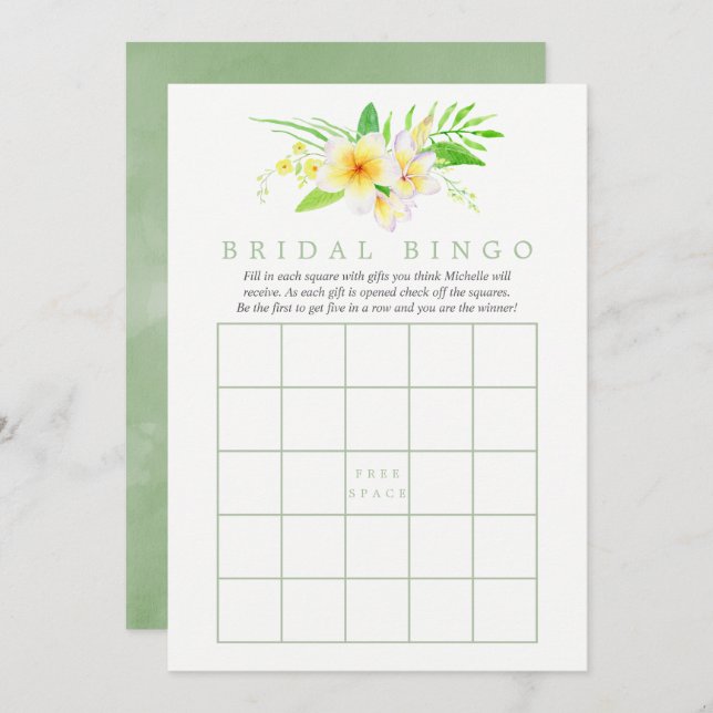 Exotic Watercolor Frangipani Möhippa Bingo Inbjudningar (Fram/baksida)