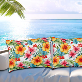 Exotic Watercolor Hawaiian Blommigt Prydnadskudde