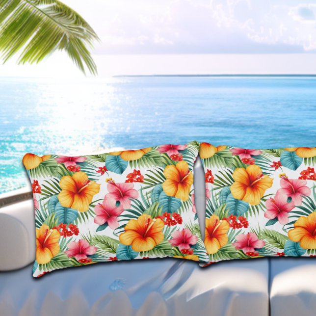 Exotic Watercolor Hawaiian Blommigt Prydnadskudde (Skapare uppladdad)