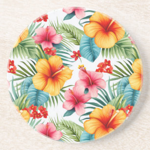 Exotic Watercolor Hawaiian Blommigt Sandstone Underlägg