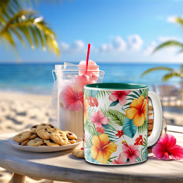 Exotic Watercolor Hawaiian Blommigt Två-Tonad Mugg