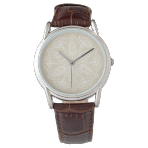 Exotic White Mandala på Beige Background Armbandsur