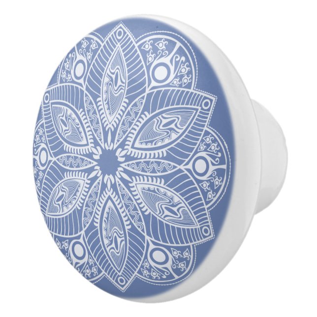 Exotic White Mandala på blå bakgrund Knopp (Höger)