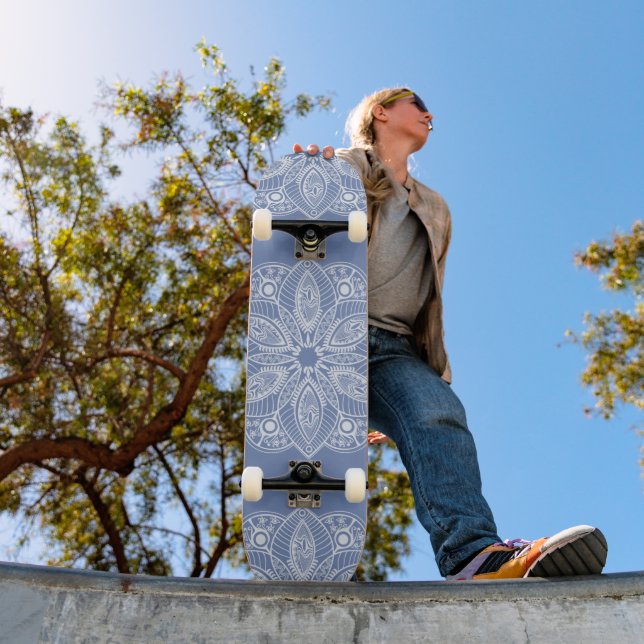 Exotic White Mandala på blå bakgrund Mini Skateboard Bräda 18,5 Cm (Utomhus 1)